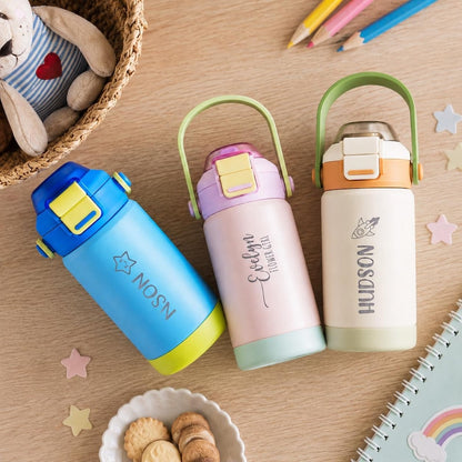 Kid Water Bottle, Engraved Tumbler, Back to School for Kids, Stainless Steel, Dual Use Spout Straw <D> [KT02]