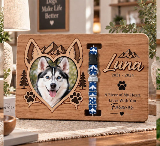 Husky Collar Holder Memorial Frame, Personalized Dog Loss Gift, Husky Keepsake, Pet Passed Away Tribute, Custom Remembrance