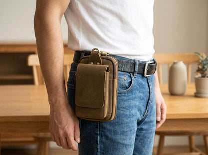Leather Phone Pouch, Genuine Leather Belt Pouch, Phone Holster, Leather Waist Bag, Leather Belt Bag, Phone Belt Holder, Leather Hip Pouch