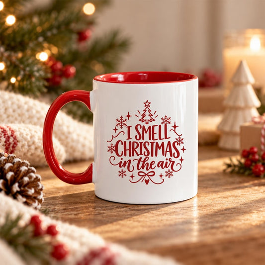 Christmas Accent Mug, I Smell Christmas Mug, Festive Holiday Coffee Cup, Christmas Gift for Coffee Lovers