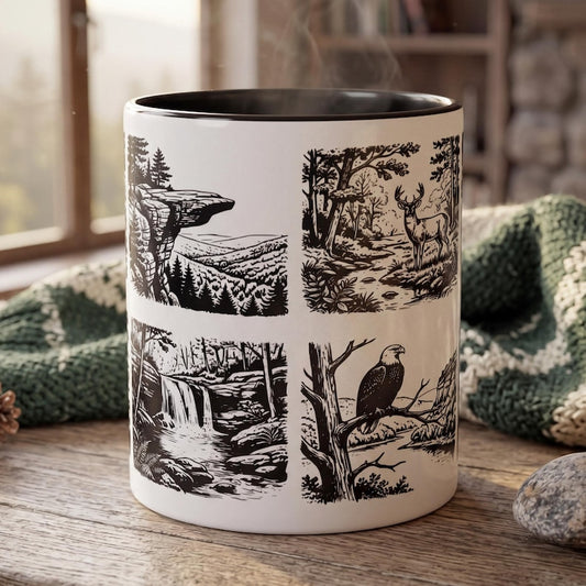 Arkansas Nature Mug, Wildlife Sketch Coffee Mug, Deer Bear Turkey Eagle Mug, Ozark Mountains Gift, Hiker Gift, Outdoor Lover Cup