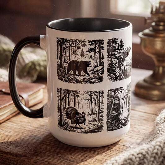 Arkansas Nature Mug, Wildlife Sketch Coffee Mug, Deer Bear Turkey Eagle Mug, Ozark Mountains Gift, Hiker Gift, Outdoor Lover Cup