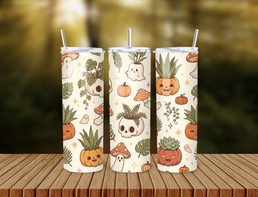 Spooky Plant Lover Tumbler, Ghost Pumpkin Succulent Design (20oz)